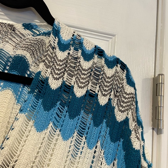 NWT Cupshe One Size Blue White Open Knit Side Tie Tassel Swinsuit Coverup - Picture 8 of 11